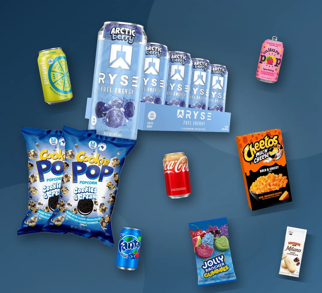 Trade Food products: Ryse Energy, Poppi, Culture Pop, Candy Pop, Coca-Cola, Fanta, Cheetos Mac & Cheese, Jolly Rancher and Milano
